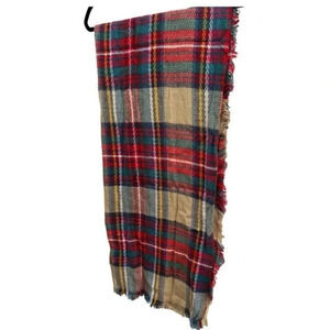 Funky Monkey Women’s Plaid Fall Winter Blanket‎ Infinity Scarf Wrap Tan Red New‍